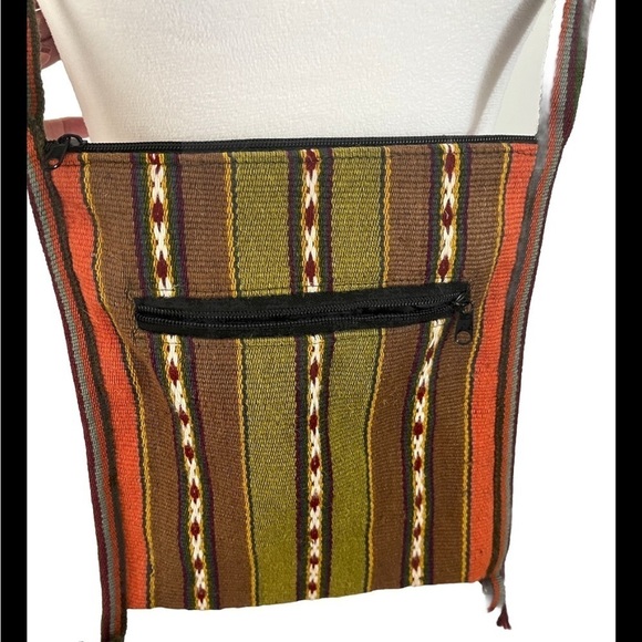 Boho Tapestry Crossbody Zip Closure Fall Colors Orange Brown Green - Picture 2 of 4